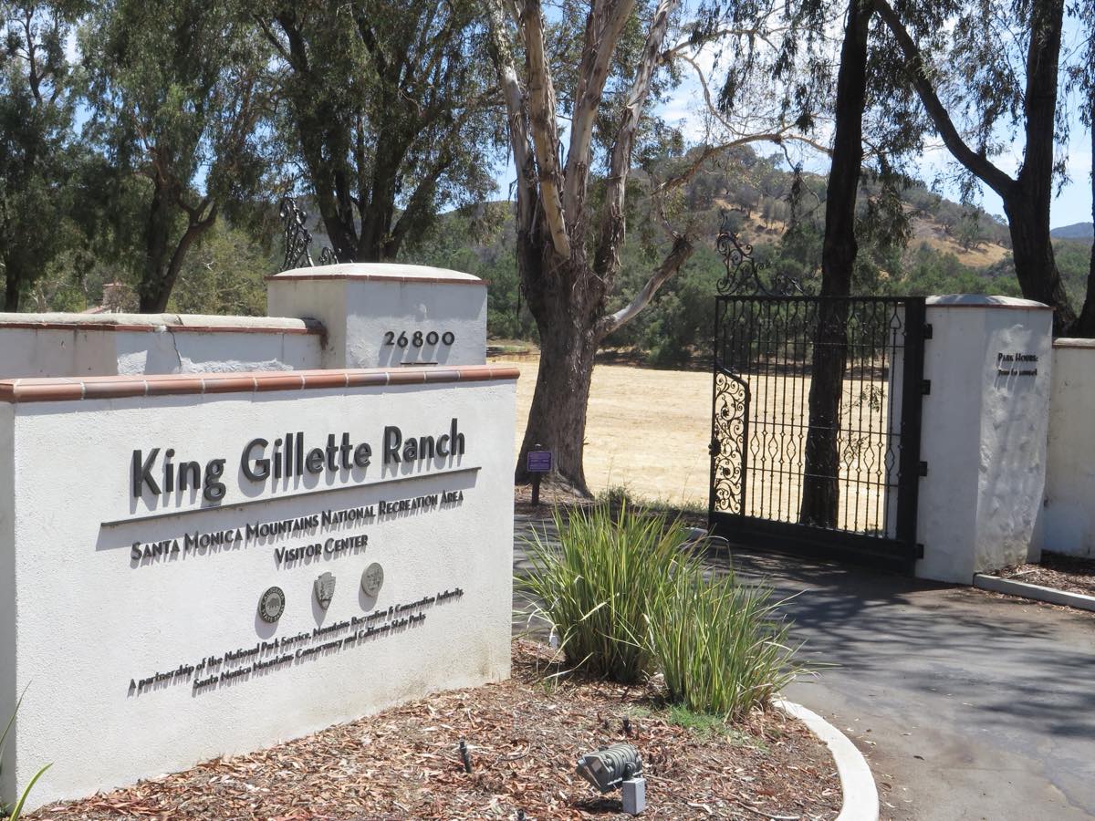 Entrance sign and iron gate of King Gillette Ranch (26800 Mulholland Hwy), Santa Monica Mountains National Recreation Area visitor center