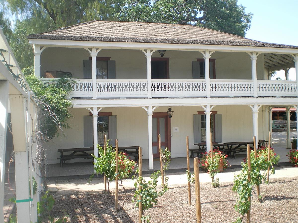 Leonis Adobe, the two-story Monterey Colonial adobe with wraparound balcony on Calabasas Road in Old Town Calabasas