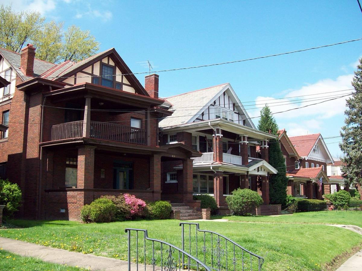 Brick and frame houses from the early 1900s in the East End Historic District
