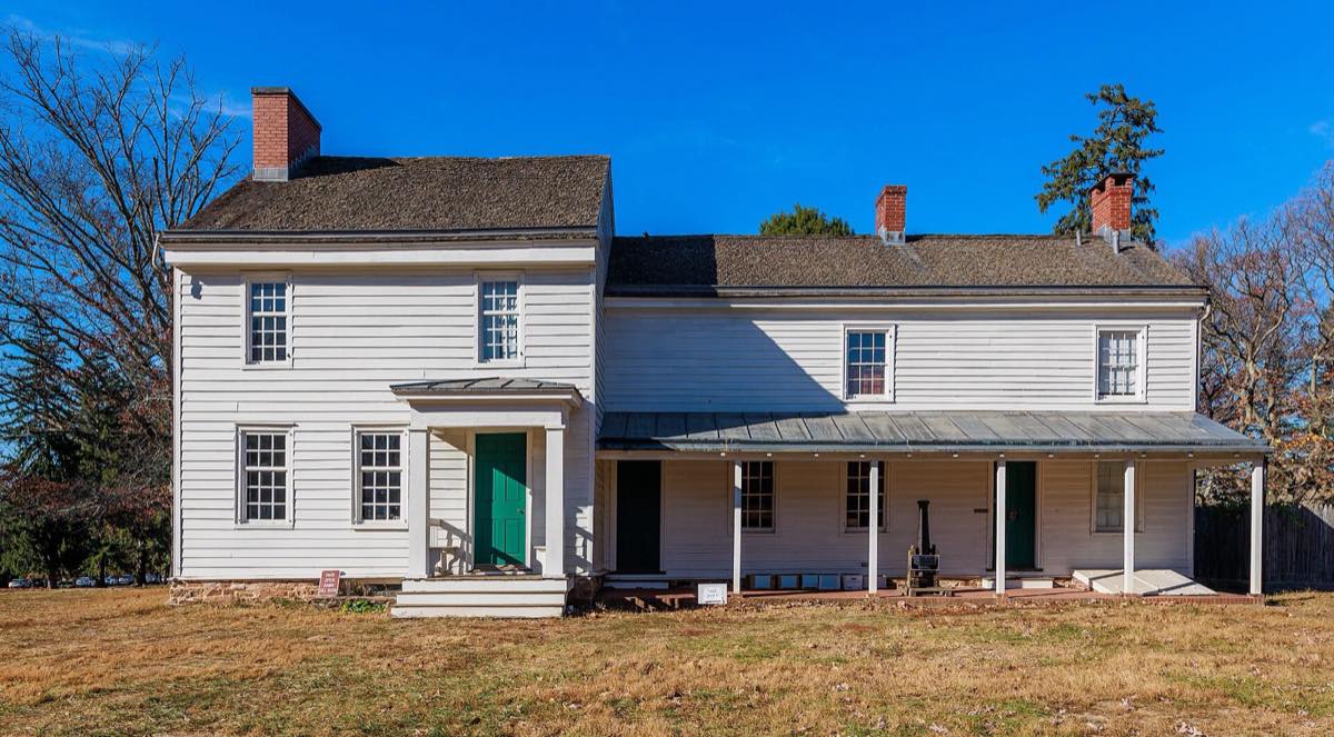 The white clapboard Thomas Clarke House at Princeton Battlefield State Park